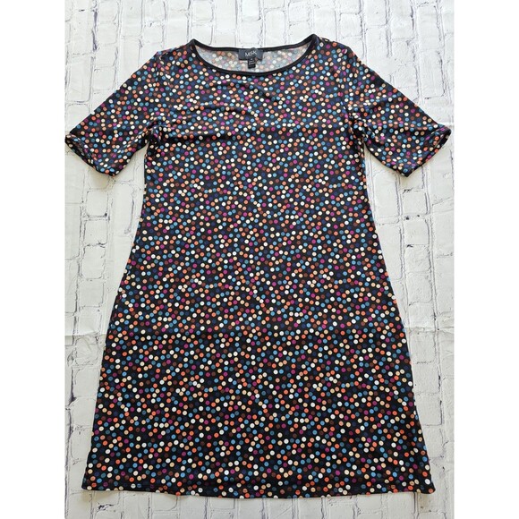 MSK Women’s Black Multicolor Polka Dot Sheath Dress Size S Short Sleeve Preowned - Picture 1 of 9
